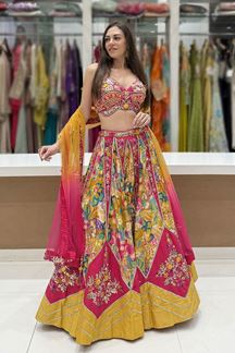Picture of  Exuberant Dola Silk Designer Indo-Western Lehenga Choli for Engagement and Reception