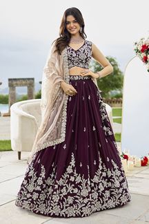 Picture of  Divine Satin Silk Designer Indo-Western Lehenga Choli for Engagement and Reception