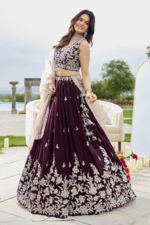 Picture of  Divine Satin Silk Designer Indo-Western Lehenga Choli for Engagement and Reception