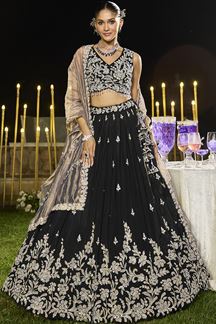 Picture of  Flawless Satin Silk Designer Indo-Western Lehenga Choli for Engagement and Reception