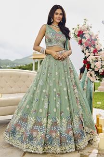 Picture of  Royal Satin Silk Designer Indo-Western Lehenga Choli for Engagement and Reception