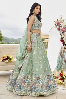 Picture of  Royal Satin Silk Designer Indo-Western Lehenga Choli for Engagement and Reception