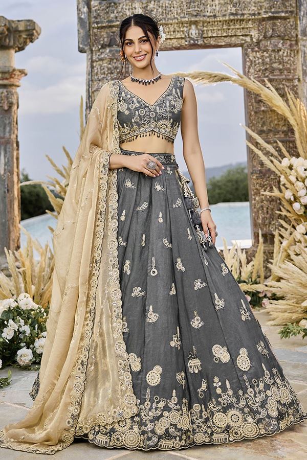 Picture of  Appealing Satin Silk Designer Indo-Western Lehenga Choli for Engagement and Reception