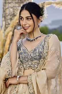 Picture of  Appealing Satin Silk Designer Indo-Western Lehenga Choli for Engagement and Reception
