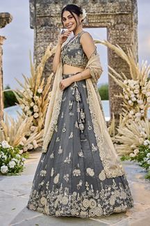 Picture of  Appealing Satin Silk Designer Indo-Western Lehenga Choli for Engagement and Reception