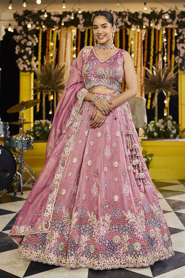 Picture of  Aesthetic Satin Silk Designer Indo-Western Lehenga Choli for Engagement and Reception