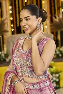Picture of  Aesthetic Satin Silk Designer Indo-Western Lehenga Choli for Engagement and Reception