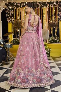 Picture of  Aesthetic Satin Silk Designer Indo-Western Lehenga Choli for Engagement and Reception