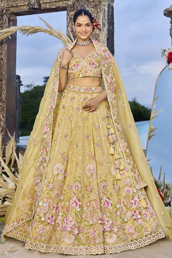 Picture of  Lovely Organza Designer Indo-Western Lehenga Choli for Haldi, Engagement, and Reception