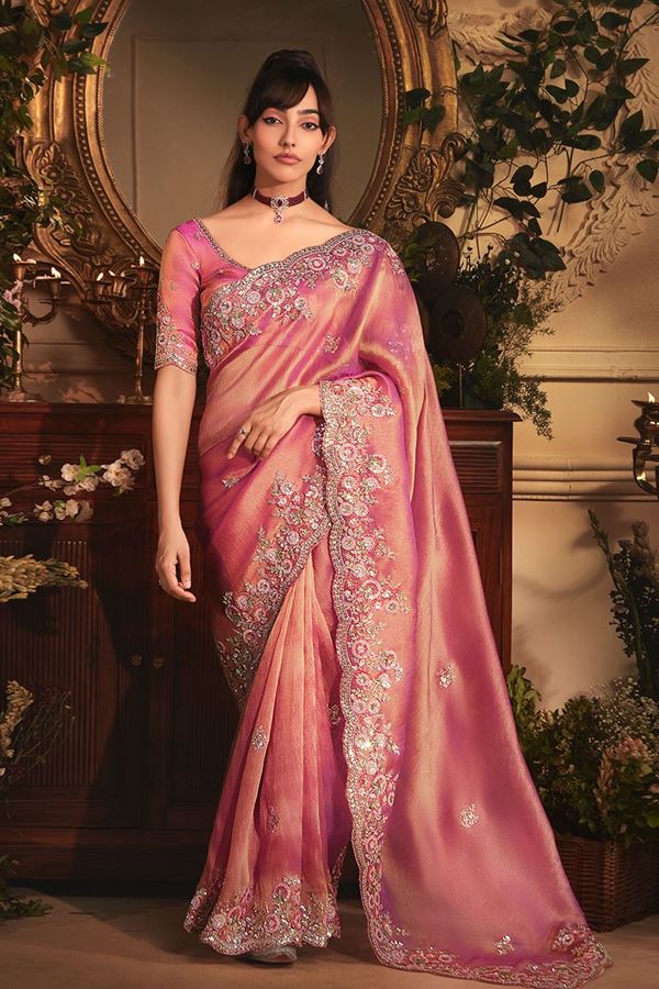 Picture of  Appealing Tissue Organza Silk Designer Saree for Engagement, Wedding, and Reception