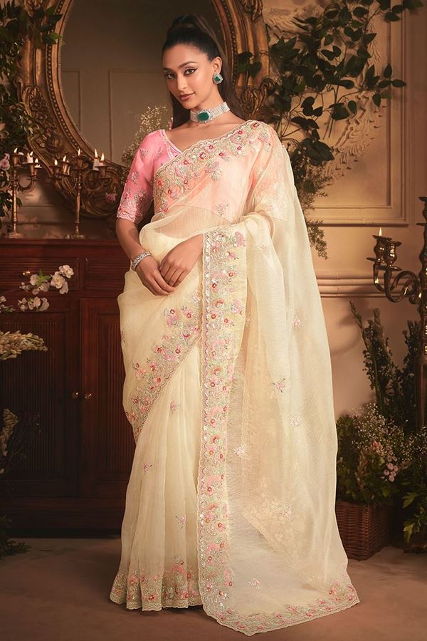 Picture of  Divine Tissue Organza Silk Designer Saree for Engagement and Reception