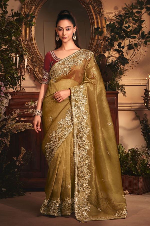 Picture of  Gorgeous Tissue Organza Silk Designer Saree for Engagement, Wedding, and Reception
