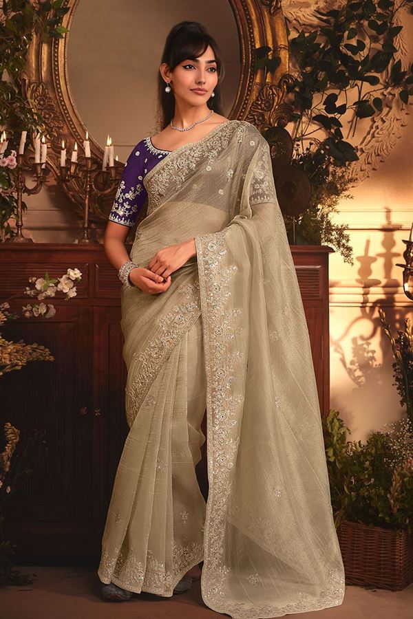 Picture of  Astounding Tissue Organza Silk Designer Saree for Engagement and Reception