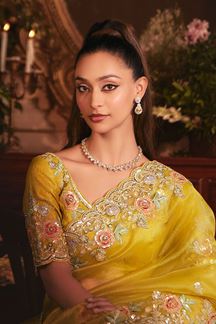 Picture of  Impressive Tissue Organza Silk Designer Saree for Haldi, Wedding, and Reception