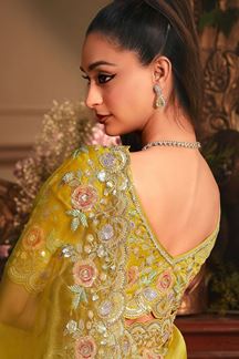 Picture of  Impressive Tissue Organza Silk Designer Saree for Haldi, Wedding, and Reception
