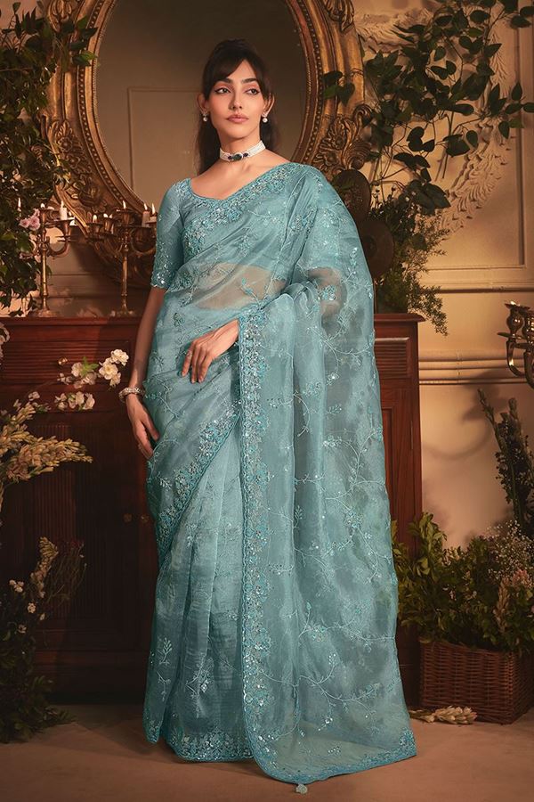 Picture of  Magnificent Tissue Organza Silk Designer Saree for Engagement and Reception