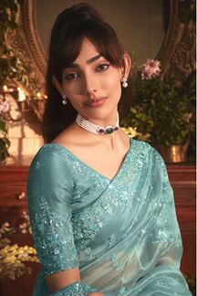 Picture of  Magnificent Tissue Organza Silk Designer Saree for Engagement and Reception