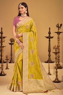 Picture of  Breathtaking Silk Designer Saree for Haldi, Wedding, and Reception