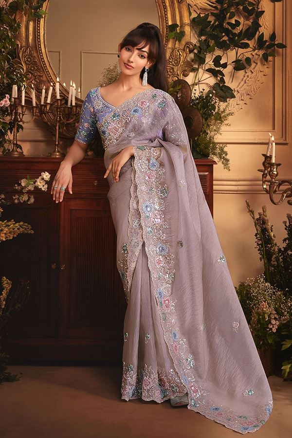 Picture of  Beautiful Tissue Organza Silk Designer Saree for Engagement and Reception