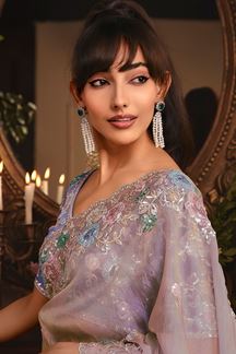 Picture of  Beautiful Tissue Organza Silk Designer Saree for Engagement and Reception
