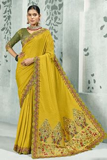Picture of Outstanding Silk Designer Saree for Haldi, Wedding, and Reception