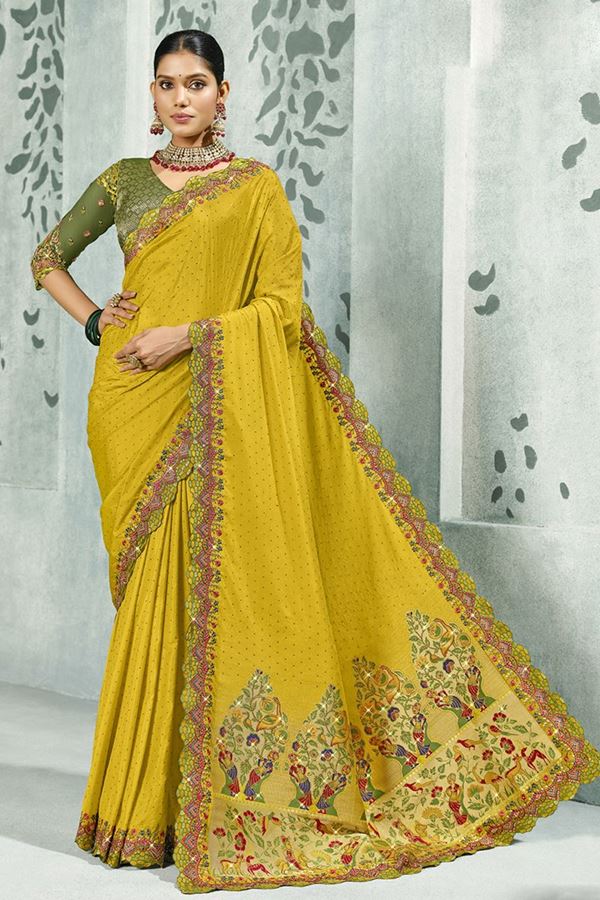 Picture of Outstanding Silk Designer Saree for Haldi, Wedding, and Reception