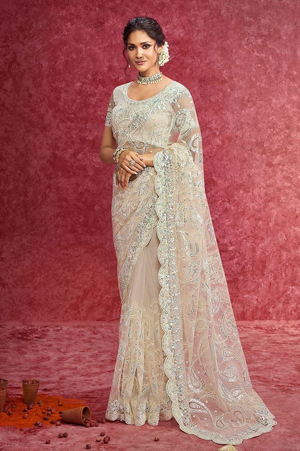 Picture of  Glamorous Premium Net Designer Saree for Reception, Sangeet, and Parties