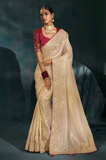 Picture of  Delightful Pure Ziraf Silk Designer Saree for Engagement and Reception