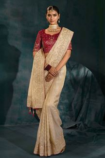Picture of  Delightful Pure Ziraf Silk Designer Saree for Engagement and Reception