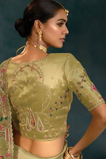 Picture of  Lovely Pure Ziraf Silk Designer Saree for Mehendi, Engagement, and Reception