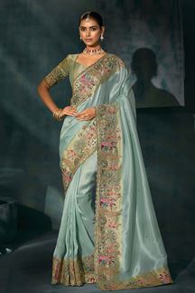 Picture of  Exuberant Pure Ziraf Silk Designer Saree for Wedding, Engagement, and Reception