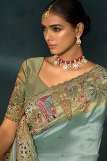 Picture of  Exuberant Pure Ziraf Silk Designer Saree for Wedding, Engagement, and Reception