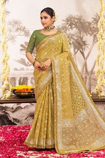 Picture of  Fascinating Silk Designer Saree for Haldi, Wedding, and Reception