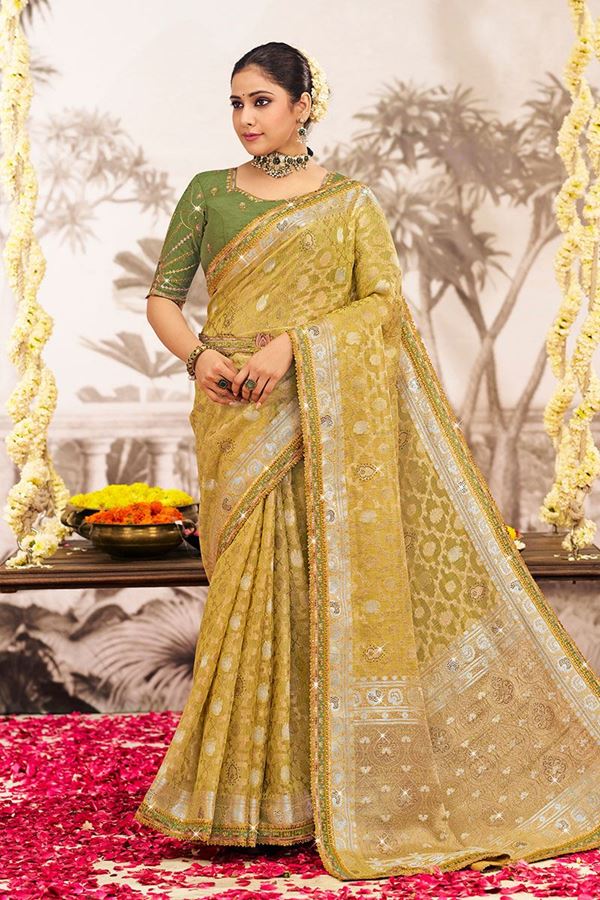 Picture of  Fascinating Silk Designer Saree for Haldi, Wedding, and Reception