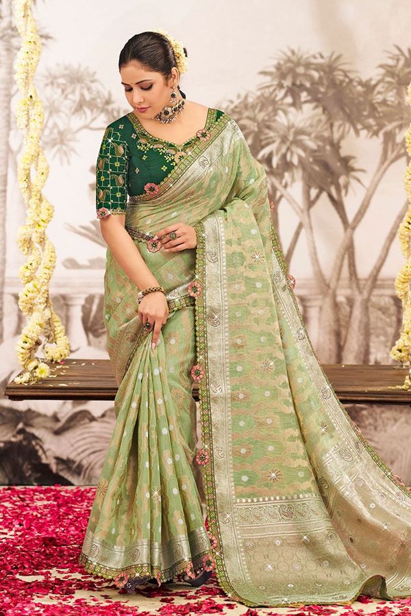 Picture of  Captivating Silk Designer Saree for Mehendi, Wedding, and Reception