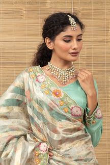 Picture of  Dazzling Tissue Designer Saree for Engagement and Reception