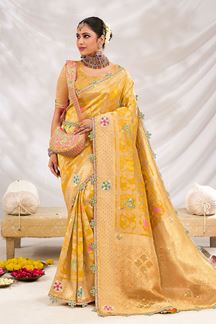 Picture of  Lovely Silk Designer Saree for Haldi, Wedding, and Reception