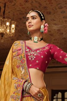Picture of  Artistic Pure Viscose Jacquard Silk Designer Saree for Haldi, Wedding, and Reception