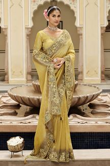 Picture of  Charming Pure Viscose Jacquard Silk Designer Saree for Haldi, Engagement, and Reception