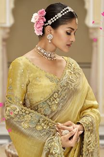 Picture of  Charming Pure Viscose Jacquard Silk Designer Saree for Haldi, Engagement, and Reception