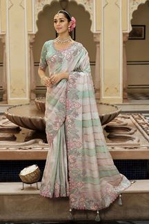 Picture of  Trendy Pure Viscose Jacquard Silk Designer Saree for Engagement and Reception