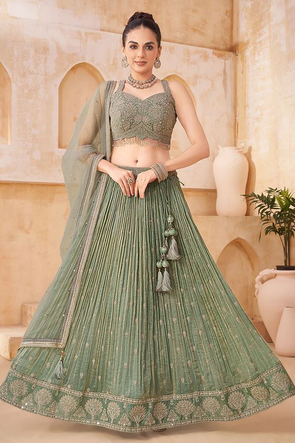 Picture of  Outstanding Satin Silk Designer Indo-Western Lehenga Choli for Engagement and Reception