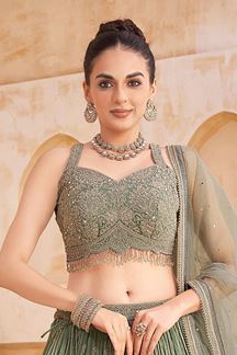 Picture of  Outstanding Satin Silk Designer Indo-Western Lehenga Choli for Engagement and Reception