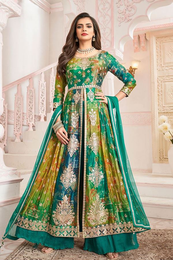 Picture of  Exquisite Dola Silk Designer Anarkali Suit for Reception, Sangeet, and Parties