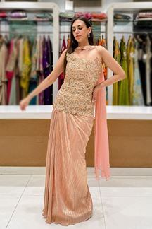 Picture of  Divine Peach Designer Indo-Western Outfit for Engagement and Reception