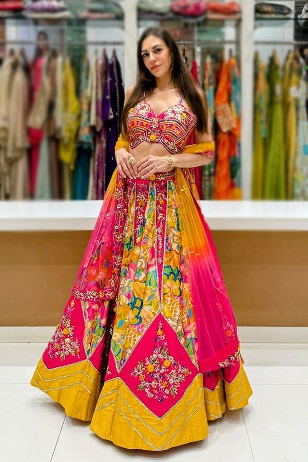 Picture of  Exuberant Dola Silk Designer Indo-Western Lehenga Choli for Engagement and Reception