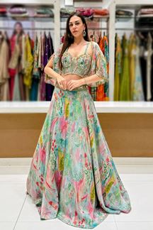 Picture of  Glamorous Organza Designer Indo-Western Lehenga Choli for Engagement, Sangeet, and Parties