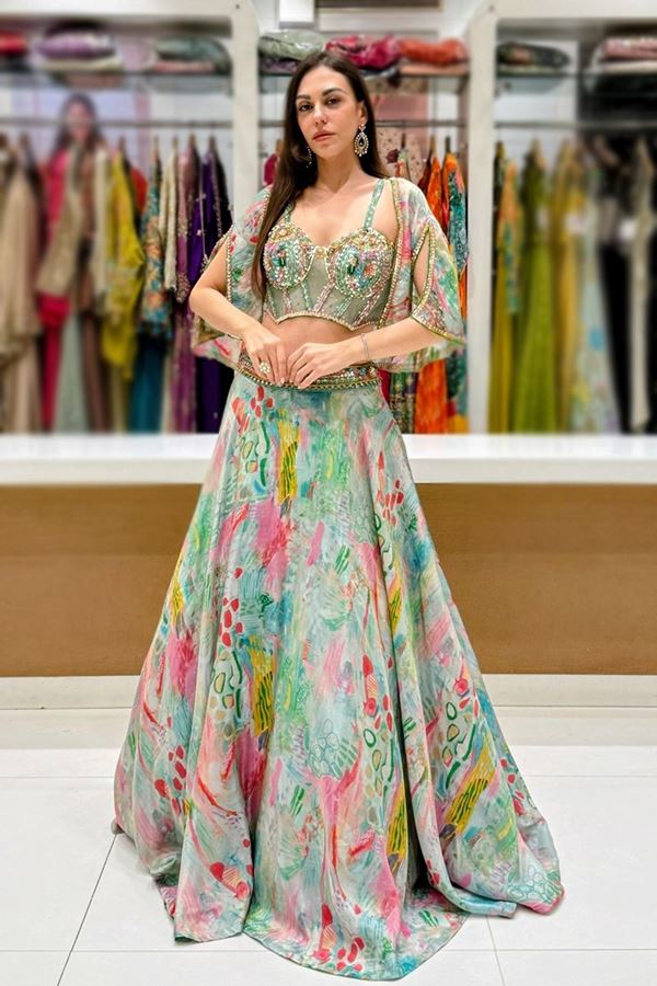 Picture of  Glamorous Organza Designer Indo-Western Lehenga Choli for Engagement, Sangeet, and Parties