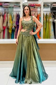 Picture of  Artistic Chiffon Designer Indo-Western Lehenga Choli for Engagement, Reception, and Mehendi