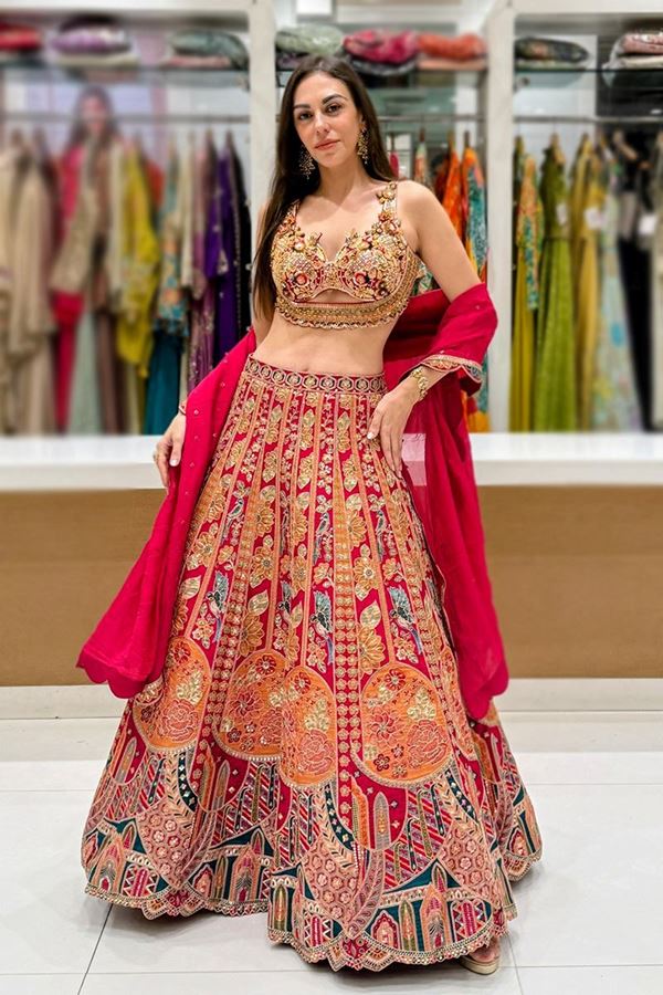 Picture of  Attractive Dola Silk Designer Indo-Western Lehenga Choli for Wedding and Reception
